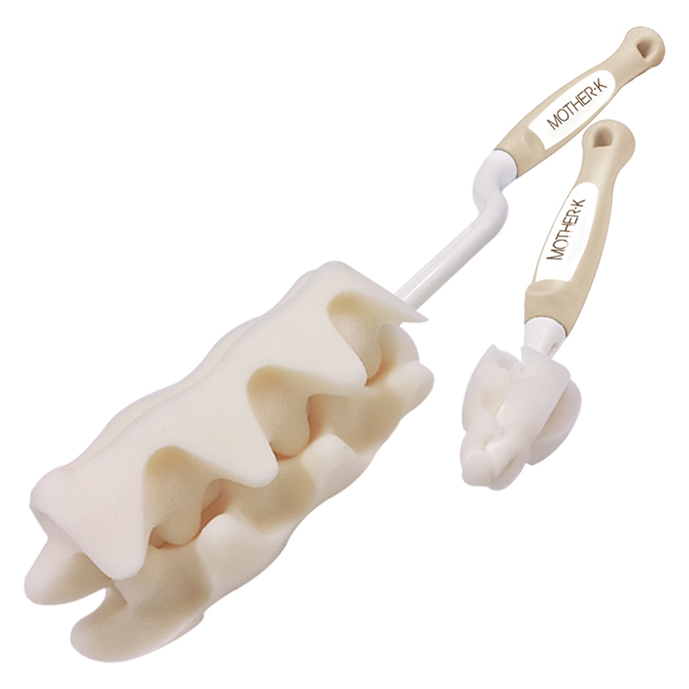 Escova De Limpeza De Garrafas De Nylon Mother-K Conjunto De 2 Peças Cor Creme Núcleo De Aço Inoxidável Mamadeira Antibac