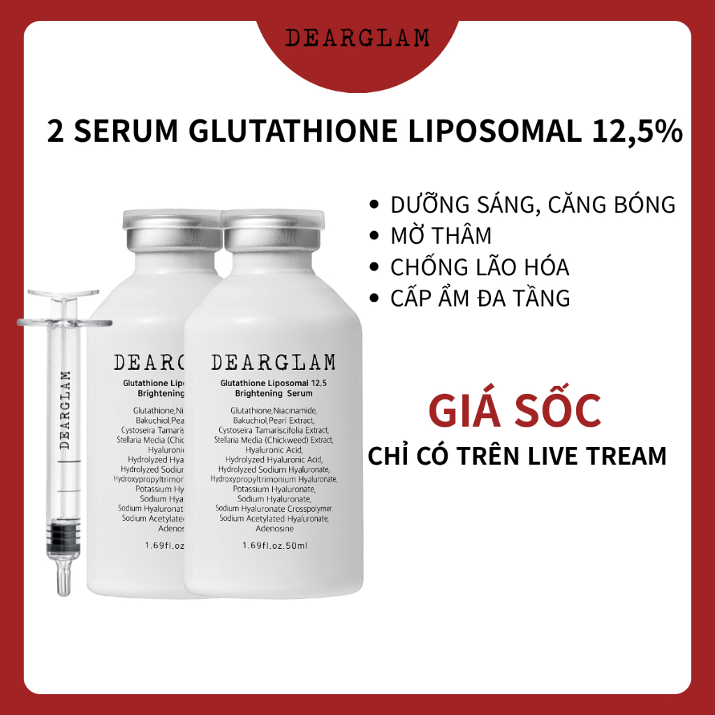 [tream Ao Vivo] 2 Soro DEARGLAM Glutationa LIPOSOMAL 12.5 Iluminador 50ml + 50ml