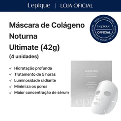 Lepique Loja Oficial|Máscara de Colágeno Glass Skin 14 Dias Milagrosa 42g 1 Caixa (4 Unidades)|Máscara Noturna Ultimate|Essência de Ampola Premium|Pele Radiante e Iluminada|Cuidado dos Poros|Hidratação Profunda|Fórmula Suave|Feita na Coreia