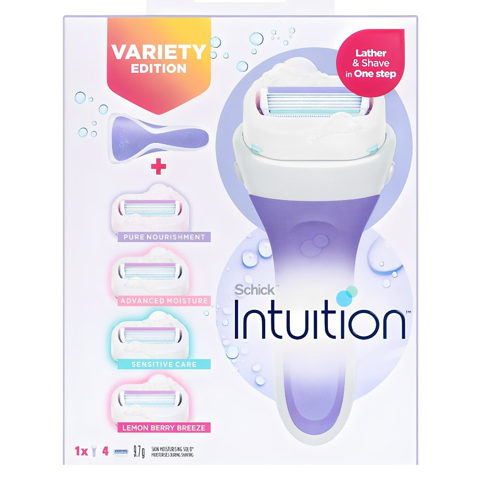Schick Intuition Variety Edition Cabo De Barbear Feminino + 4 Cartuchos De Reposição Lemon Berry Breeze Natural Aloe Pur