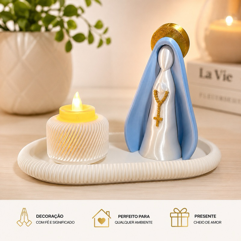 Decoração Nossa Senhora Aparecida 13cm + Vela Grátis | Presente Católico Decoração Altar