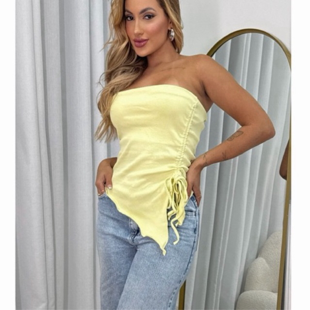 Blusa Tomara Que Caia Feminina Assimétrica  Blusinha Ribana Canelada Moda Gringa Cropped Verão 2026