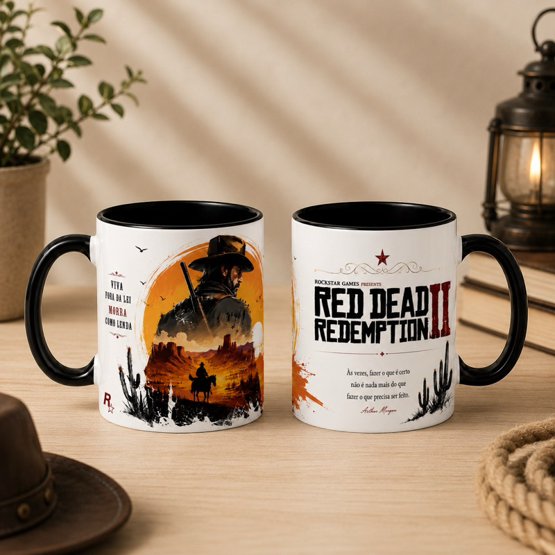Caneca Porcelana Red Dead Redemption 2 Gamer 325ml Preta | Faroeste Arthur Morgan