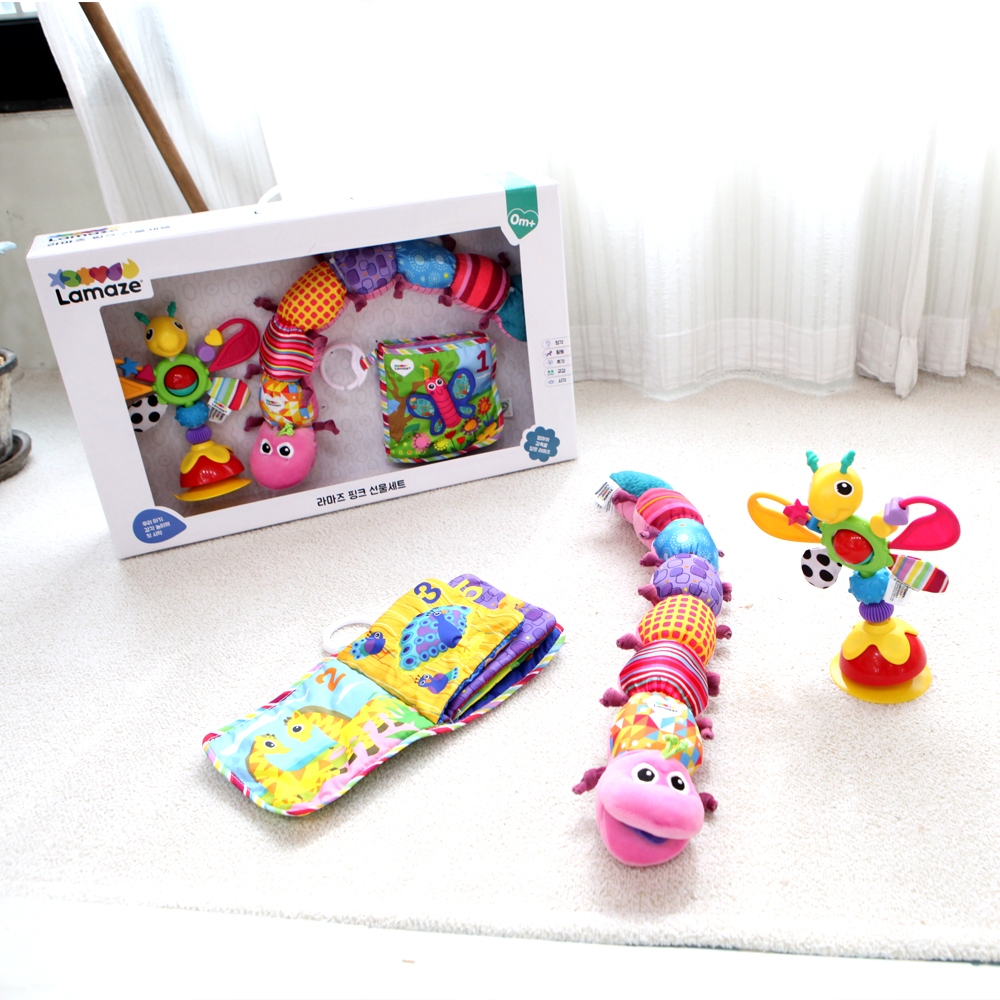Lamaze Rosa Conjunto De Presente De Desenvolvimento Sensorial 3 Pçs Macio Chocalho Crinkle Brinquedo Mordedor Pendurado 