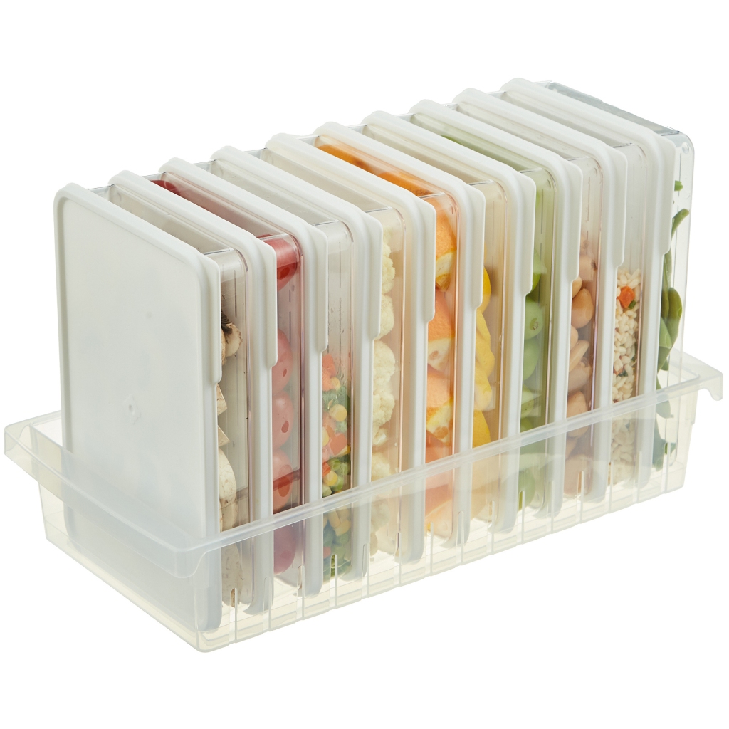 Conjunto De Bandeja Organizadora De Geladeira De Cozinha COMET Com 10 Recipientes Planos De Alimentos De 600 Ml Feitos N