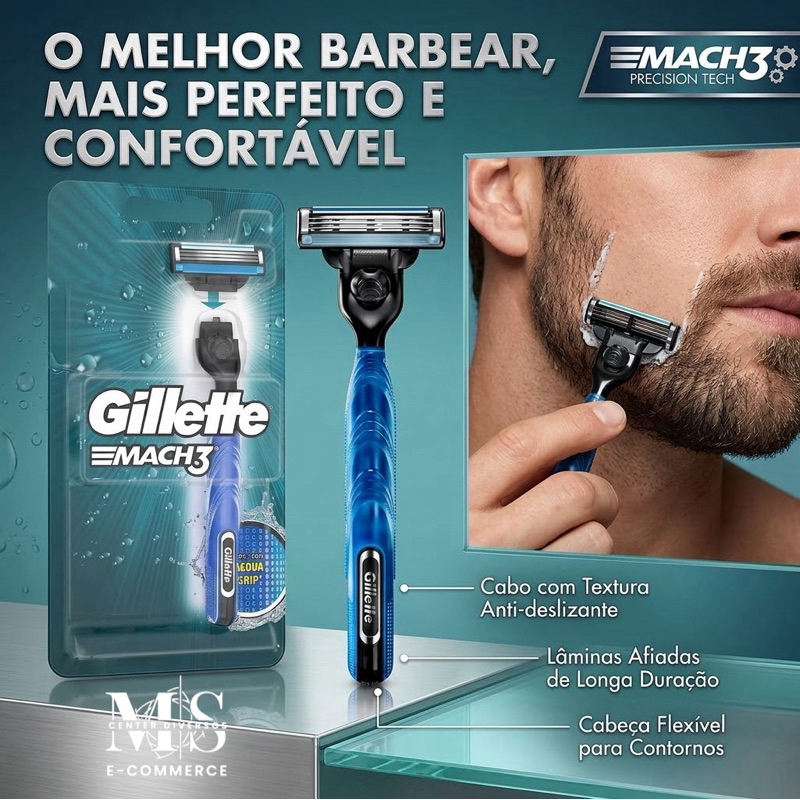 Aparelho de Barbear Gillette Mach3 Aqua-grip + Cargas Refil ORIGINAL - Excelente barbeador Promoção ;) — imagem 2 de 2