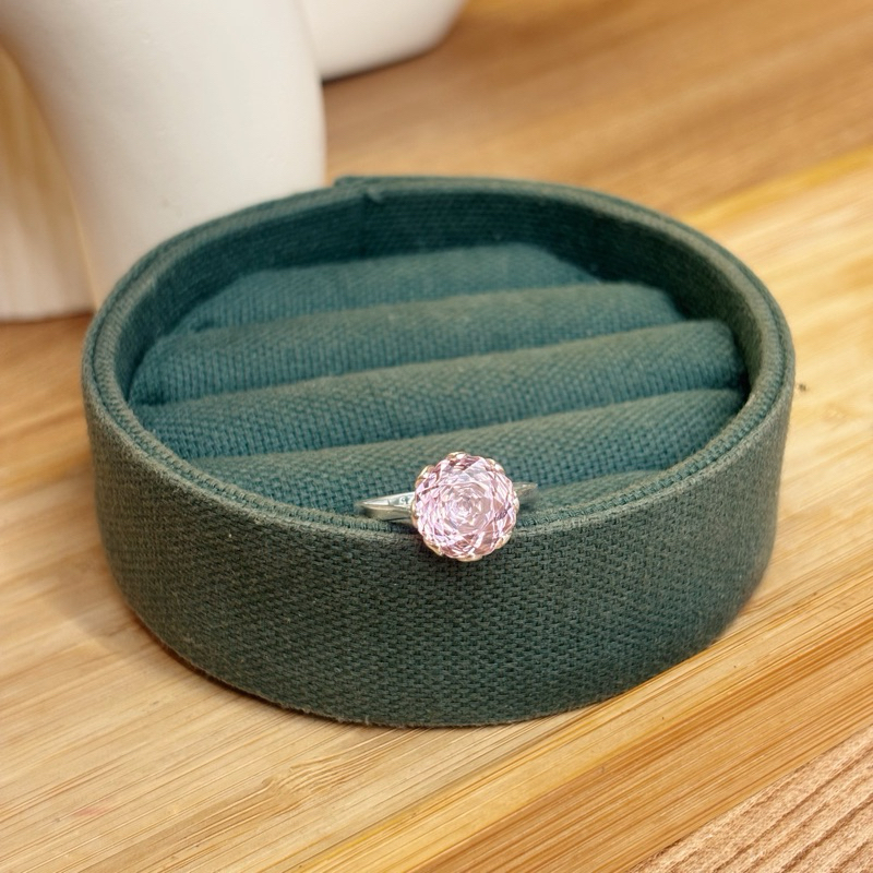 Anel Rose Cut Rosa Bebê 10mm em Prata 925 Elegante e Delicado · foto 2