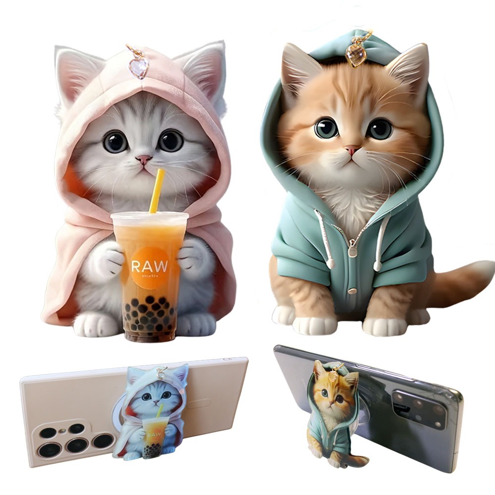 Bonito Personagem 3D Adesivo Telefone Aperto Smartphone Suporte Gato Cachorro Panda