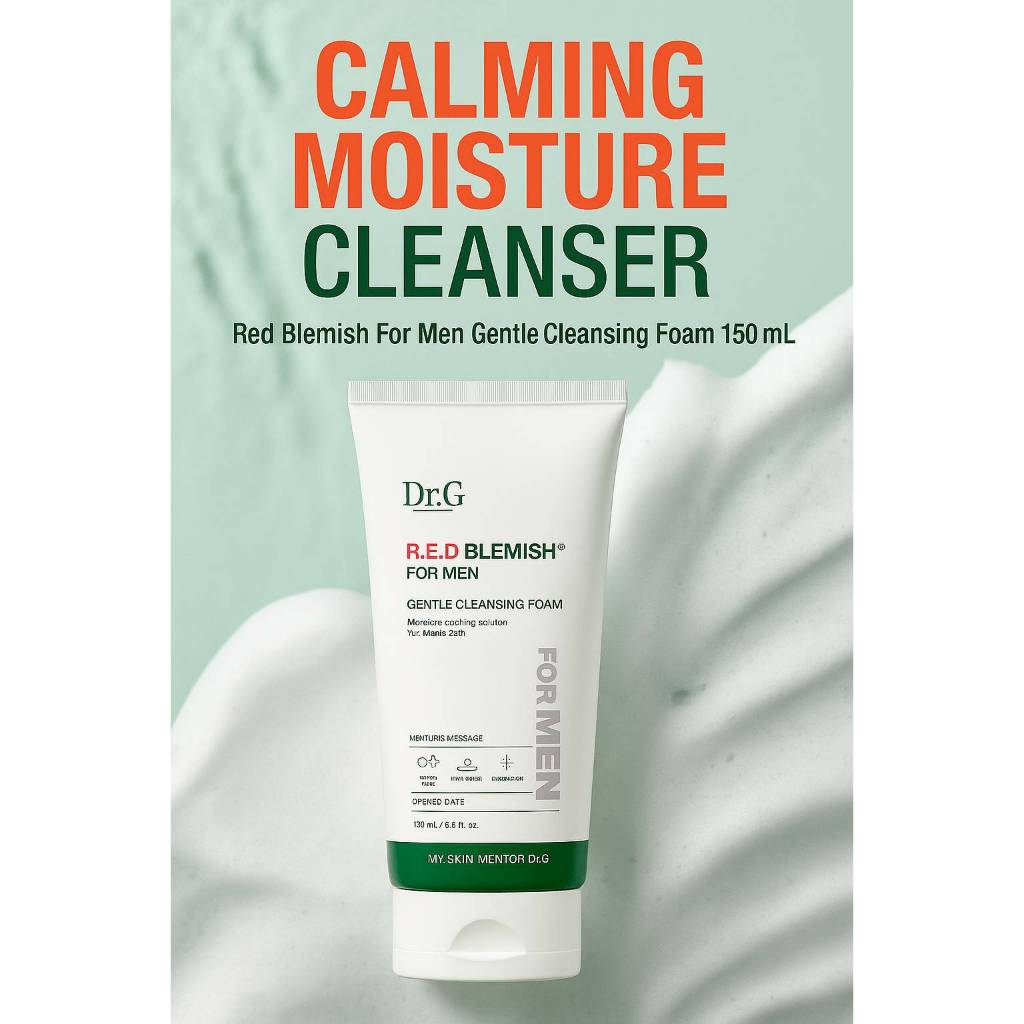 Dr.G Red Blemish for Men Espuma De Limpeza Suave 150ml/Lavagem Facial Calmante De Umidade/Limpador De Cuidados De Poros 