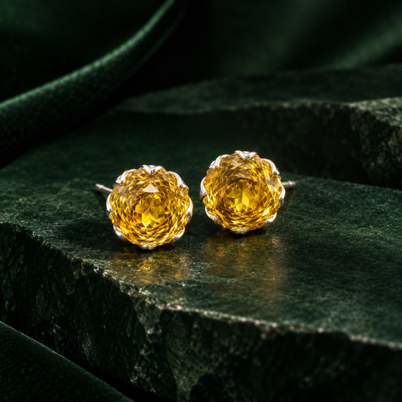 Brinco Rose Cut Amarelo 10mm em Prata 925