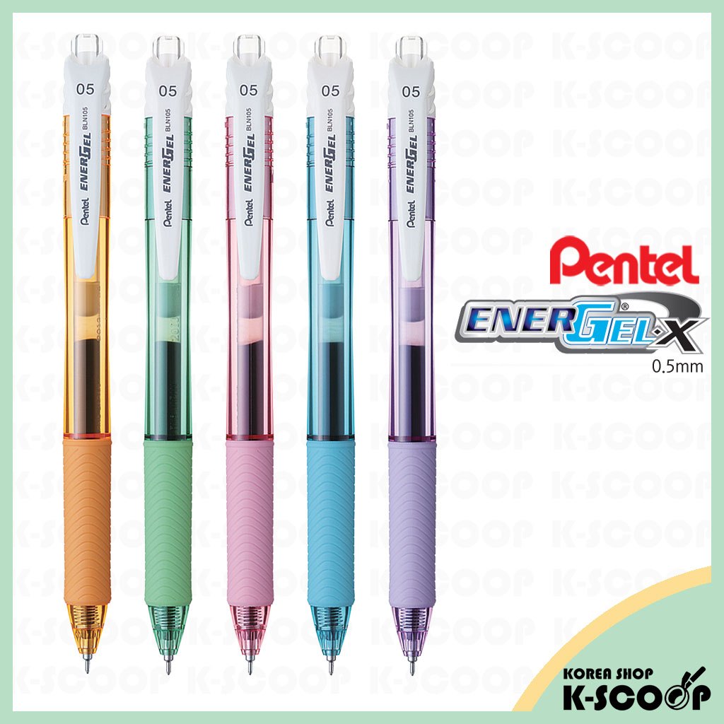 Caneta Gel Retrátil Pentel EnerGel X Pastel 0.5mm BLN105-Suave , Secagem Rápida , Sem Manchas