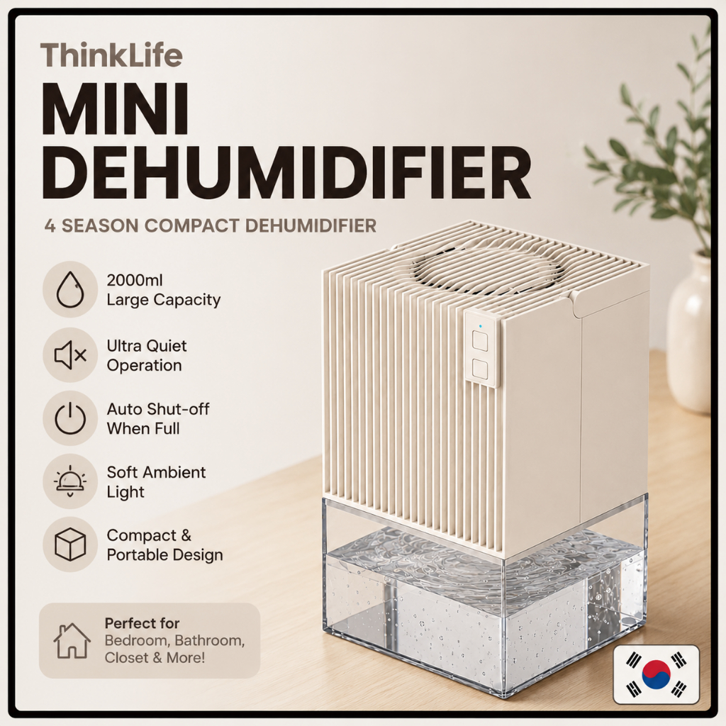 [ThinkLife] Mini Desumidificador De 4 Estações 2000ml Secador De Ar Doméstico Silencioso Para Banheiro , Armário , Quart