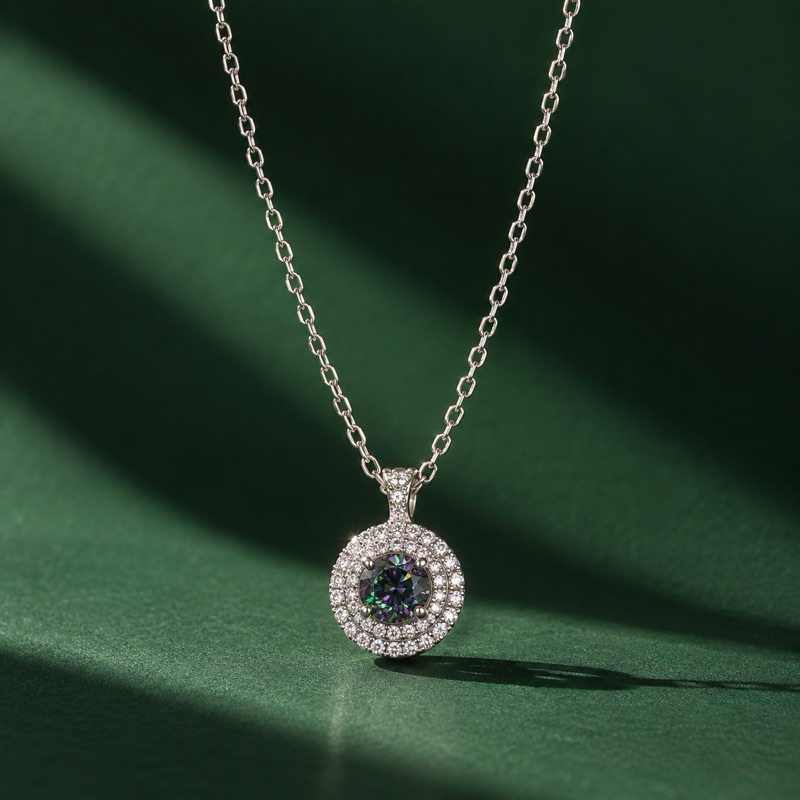 Colar Moissanite Negro Redondo em Prata 925 – Elegância e Sofisticação