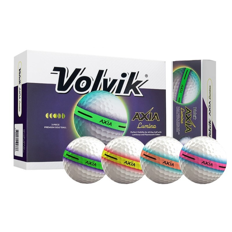 [Volvik] AXIA Lumina Dual-Core Bolas De Golfe De 3 Peças Pacote Com 12 V-Lumi X Night Glow UV React [Direto Da Coreia]
