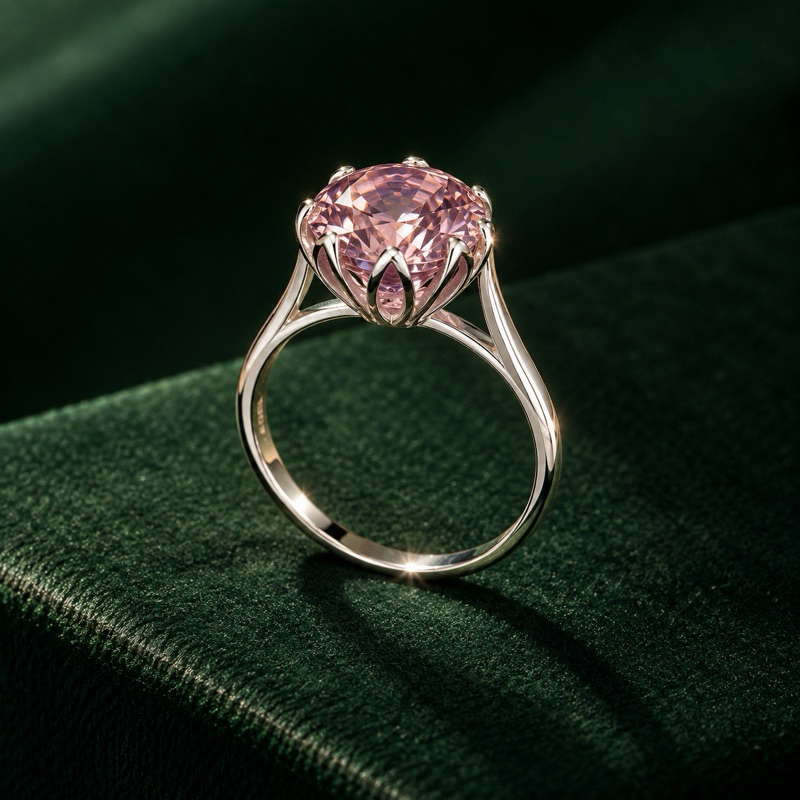 Anel Rose Cut Rosa Bebê 10mm em Prata 925 Elegante e Delicado