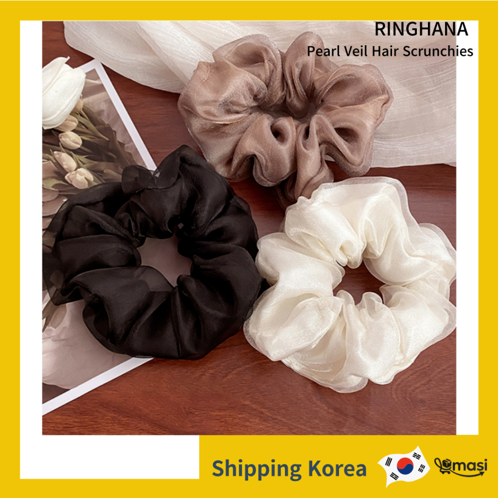 RINGHANA Conjunto De 3 Peças De Elásticos De Cabelo Com Véu De Pérola , Faixas Elásticas De Chiffon Transparente , Acess