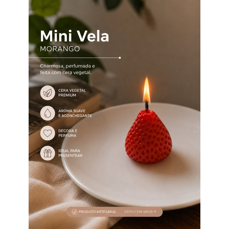 Kit Mini Vela Aromática Morango Cera Vegetal | Lembrancinha Personalizada | Casamento | Aniversário