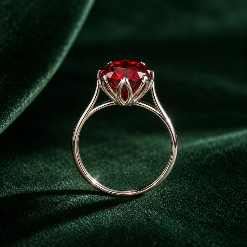 Anel Rose Cut Vermelho Rubi 10mm em Prata 925