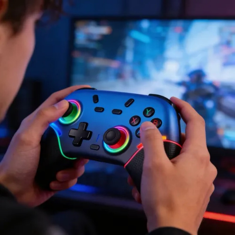 Controle de Jogo X9 Azul com Iluminação RGB e Conexão Bluetooth 2.4G — imagem 2 de 2