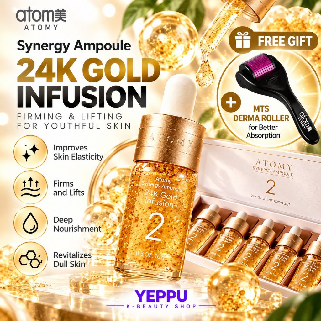 [atomy] Conjunto De Infusão De Ouro 24K Com Ampola Synergy , 4 Unidades/Soro Coreano/100 % Autêntico Da YEPPU