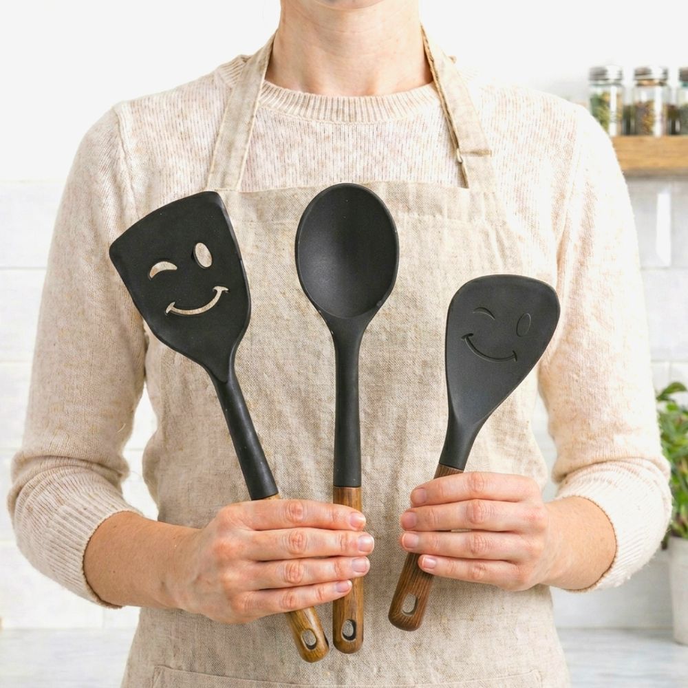 LIVSONA Conjunto De Utensílios De Cozinha De Silicone , 3 Peças , Concha , Espátula , Resistente Ao Calor , Antiaderente