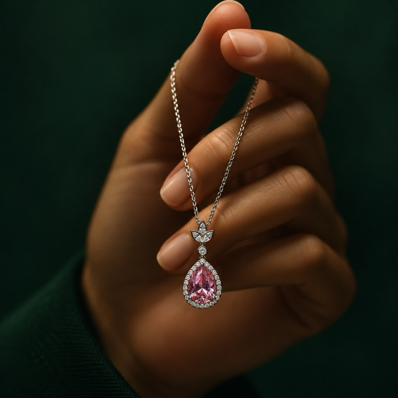 Colar Moissanite Gota Rosa em Prata 925 – Delicadeza e Sofisticação