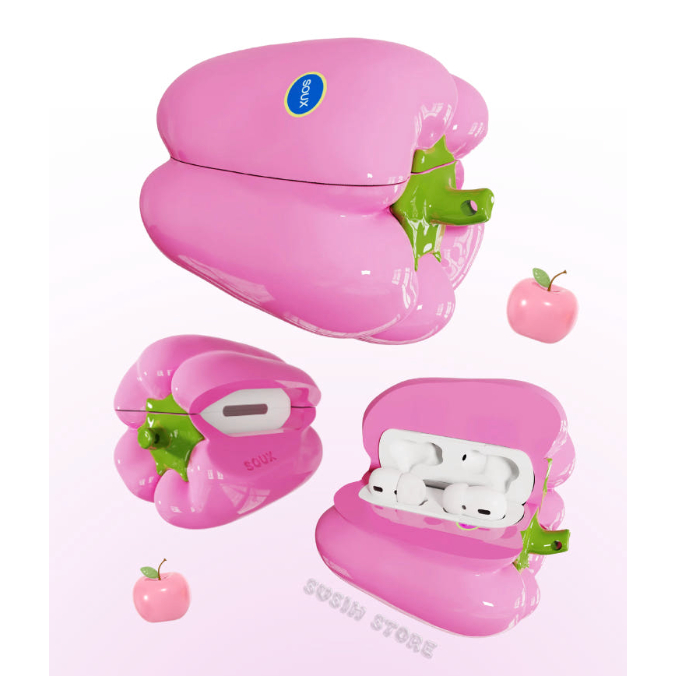 Susim-Capa Rosa Pimenta Doce Compatível Com airpods 4 3 2 1 ro