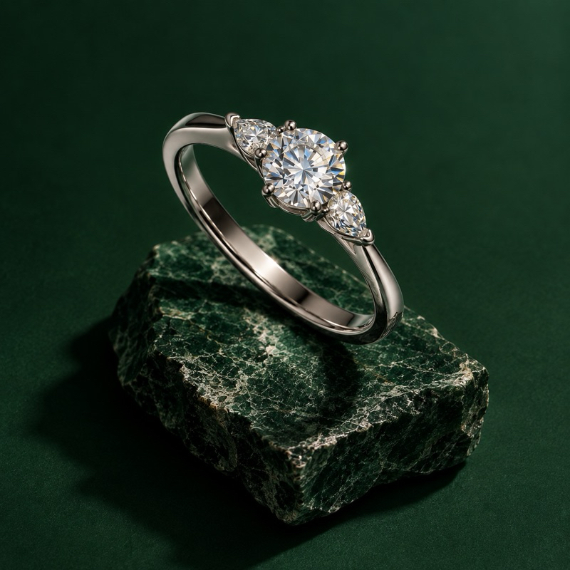 Anel com Três Pedras de Moissanite em Prata 925 – Brilho e Sofisticação