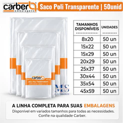 Sacos plasticos Poli Transparente Carber C/50 unidades diversos tamanhos Grandes - 20x29 25x37 30x44 35x54 45x59 cm