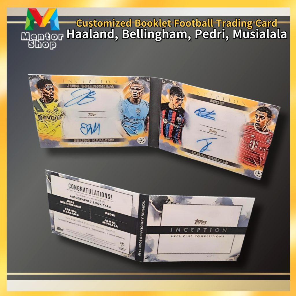 [Loja Mentor] ✨ Cartão De Assinatura Facsimile Do Livreto Personalizado Haaland , Bellingham , Pedri & Musiala Um De Edição Limitada Com Quatro Superstars De Futebol Em !