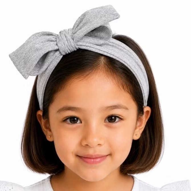 Tiara Turbante Infantil Cinza Mescla em Algodão com Laço Estruturado Várias Cores