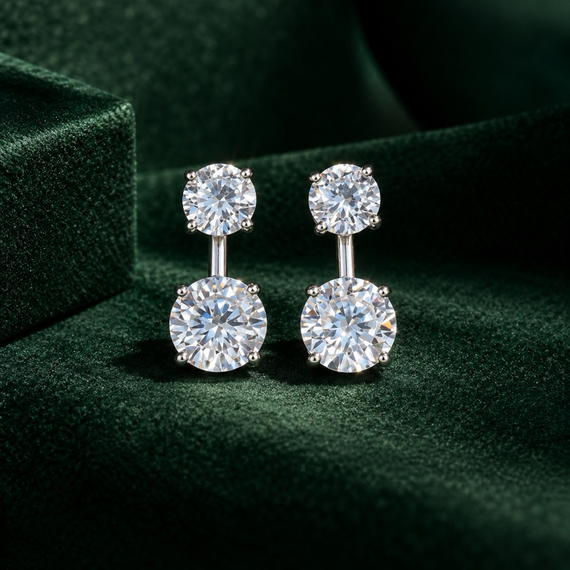 Brinco Duas Pedras de Encaixe Transparente 8mm em Prata 925