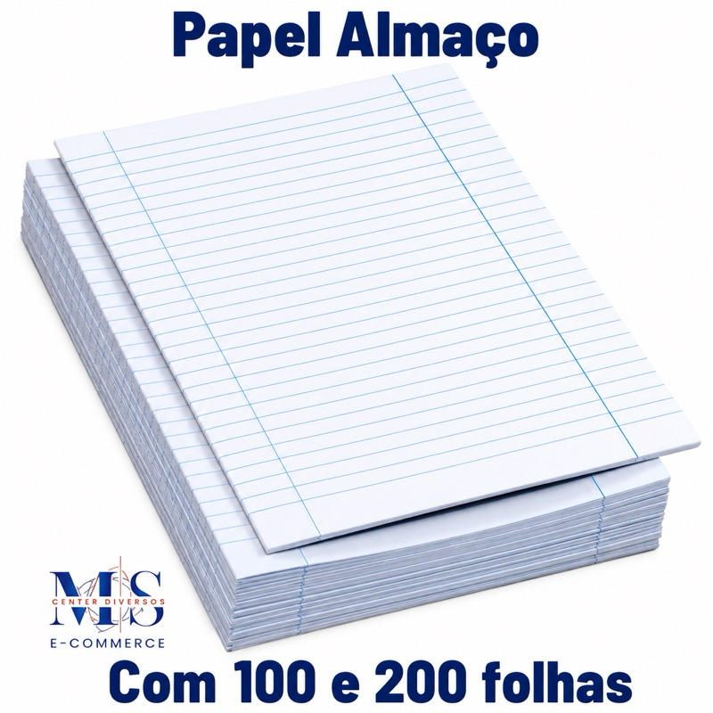 Papel Almaço Premium Maxima pautado com Margem Azul com 20, 40, 60, 100 & 200 Folhas