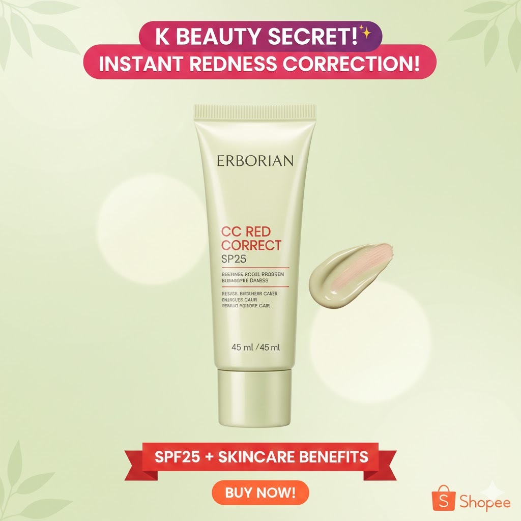 [Erborian] CC Red Correct SPF25 (15ml/45ml)-Corretor De Cor Anti-Vermelhidão Base Verde K-Beauty Makeup