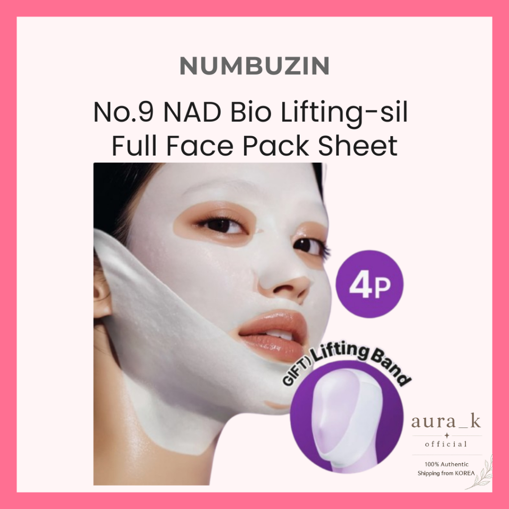 NUMBUZIN No . 9 NAD Bio Lifting-sil Full Face Pack Sheet 4ea Set (+ Faixa De Levantamento De Tecido)