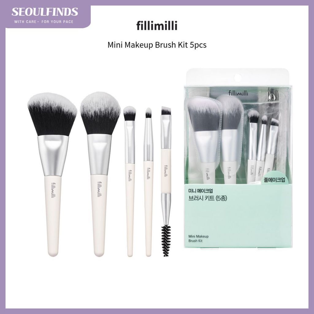 [Fillimilli] Mini Kit Pincel De Maquiagem 5pcs | Conjunto Completo De Pincéis Para Tamanho De Viagem Rosto E Olhos Com B