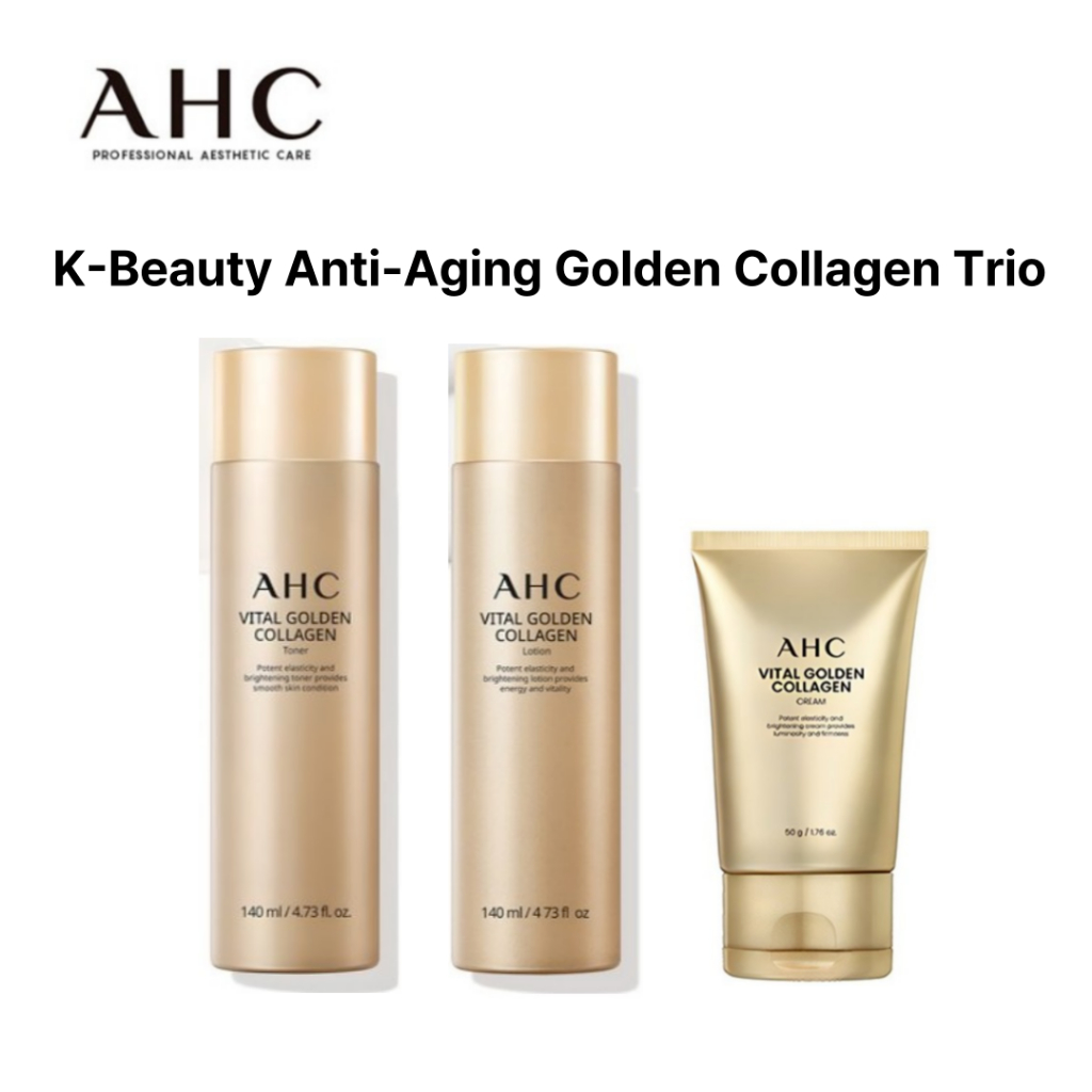 Trio De Colágeno Dourado Antienvelhecimento AHC K-Beauty | Toner Premium , Loção , Creme Restaurar Firmeza E Hidratação