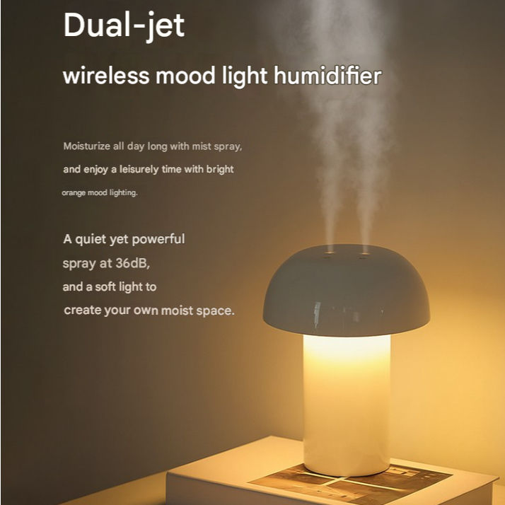 Umidificador De Luz Ambiente De Cogumelo Lumitron | Névoa Dupla Ultrassônica 500ml Iluminação Interior Aconchegante 4 Fi