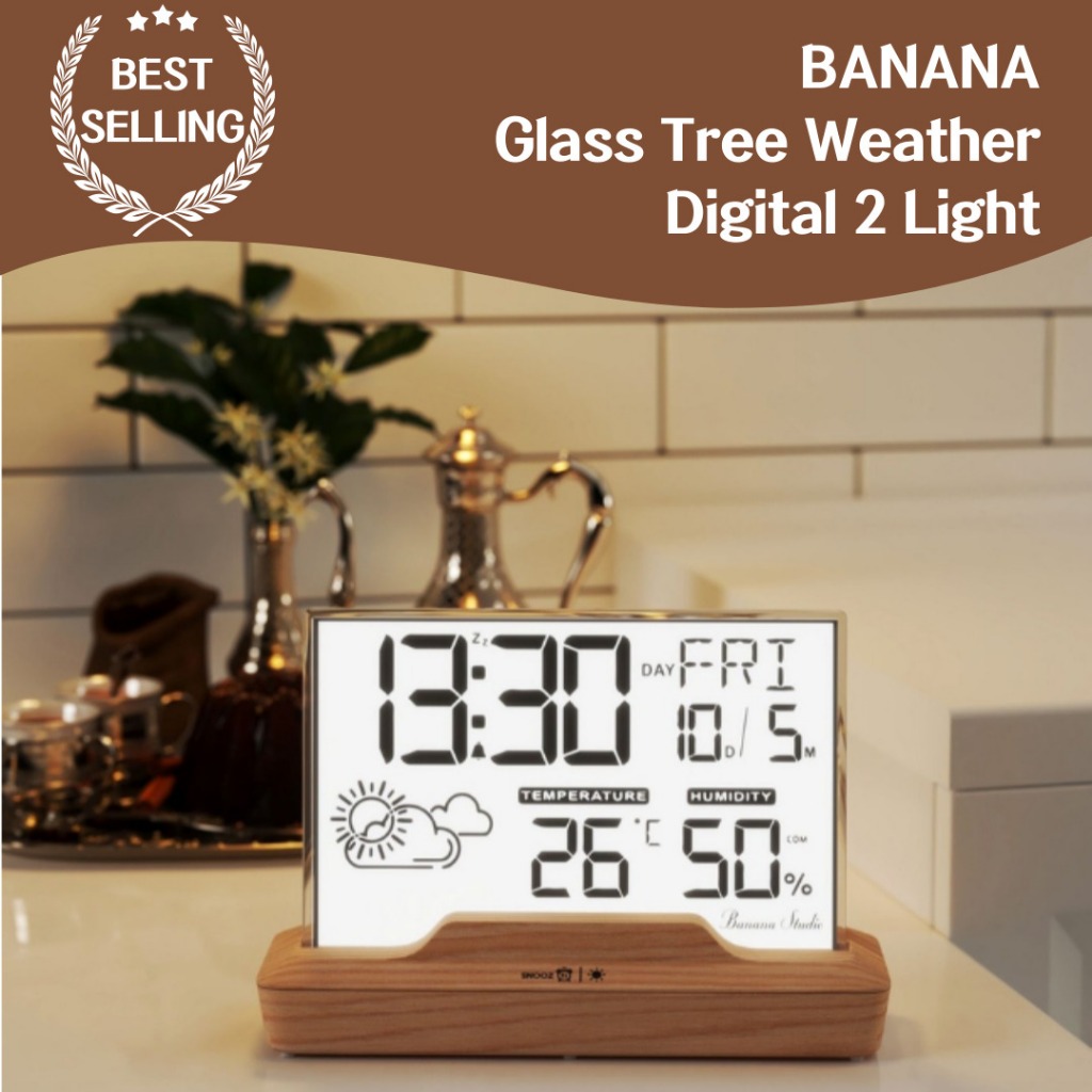 Banana Studio Glass Tree Tempo Temperatura E Umidade Digital 2 light Medição Precisa Em Real , Luz Ambiente interior , Itens Essenciais De Gerenciamento Ambiental Interno , Elegante