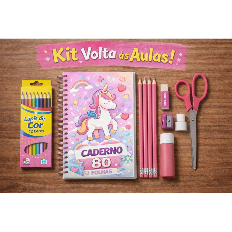 Kit Material Escolar - Volta as Aulas - Caderno Capa dura +Kit com varios itens até 32 itens escolha
