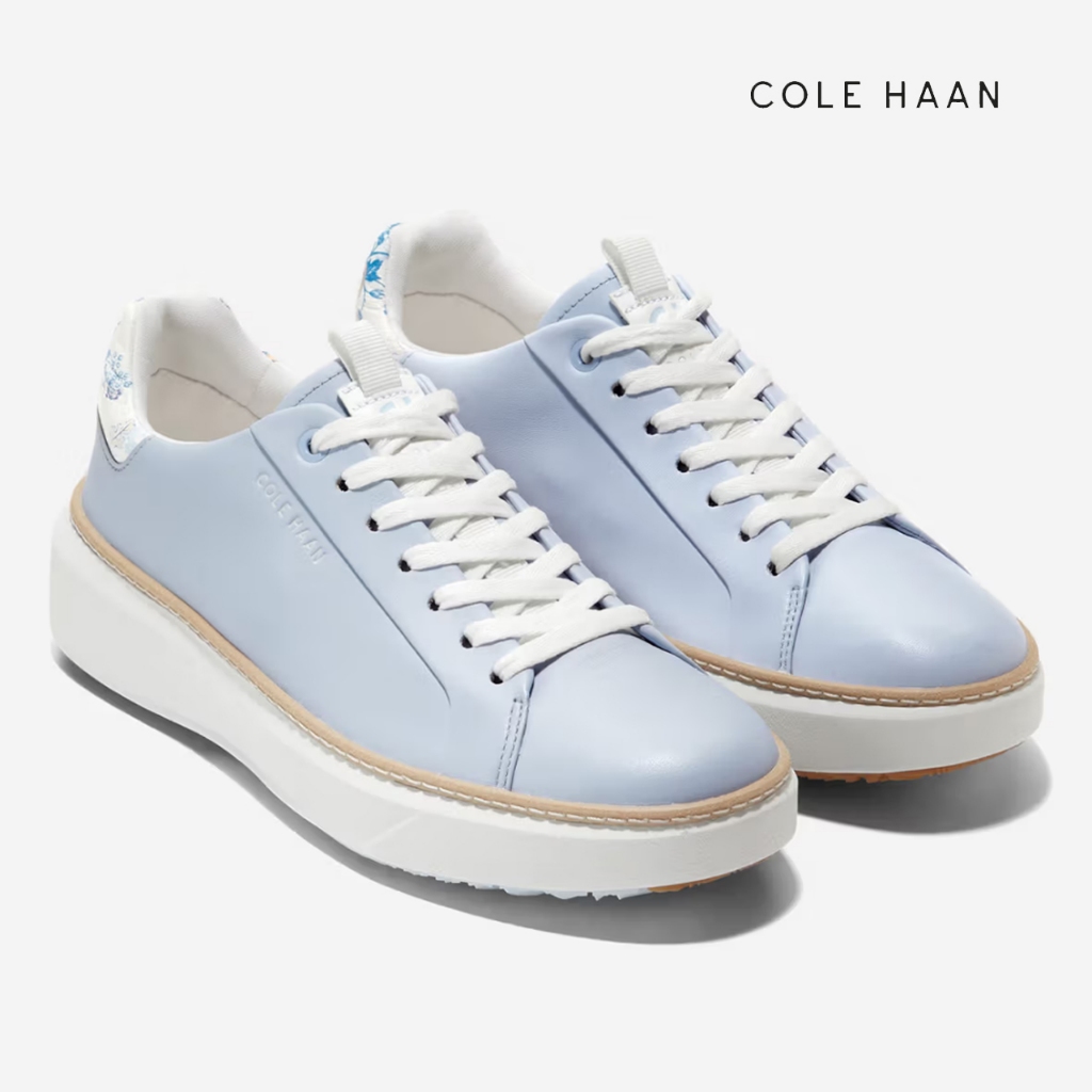 [COLE HAAN] GRANDPRØ Topspin Sapatos De Golfe Femininos Azul Claro Couro Impermeável Largura C