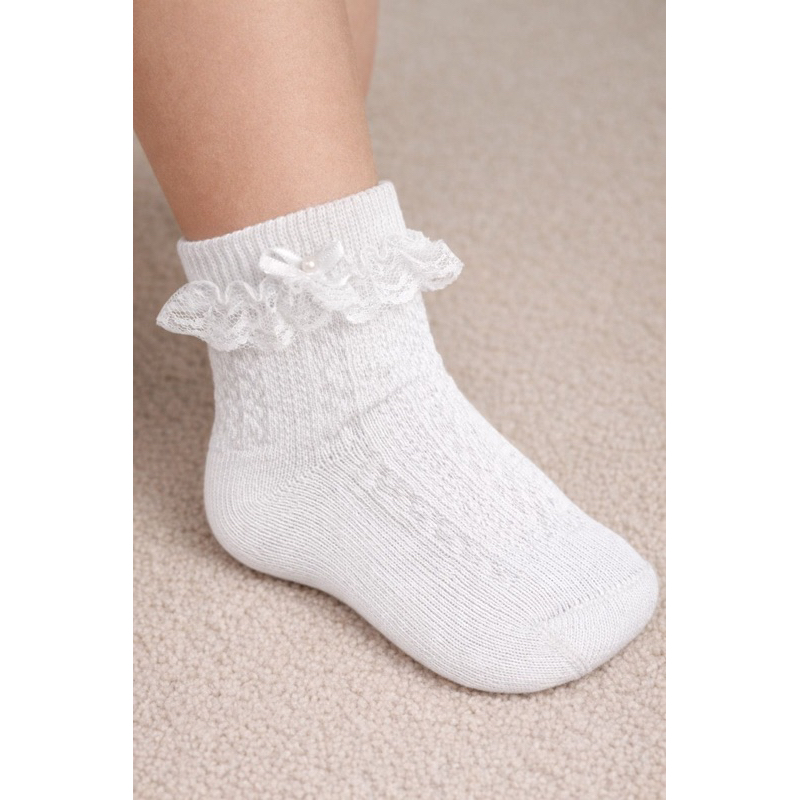 Meia Infantil Branca com Renda e Laço – Meia Social Bebê Menina Confortável e Elegante-Batizado em Oferta na Shopee