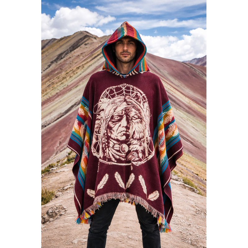 Poncho Peruano Tricot Inverno Unissex Desenhado