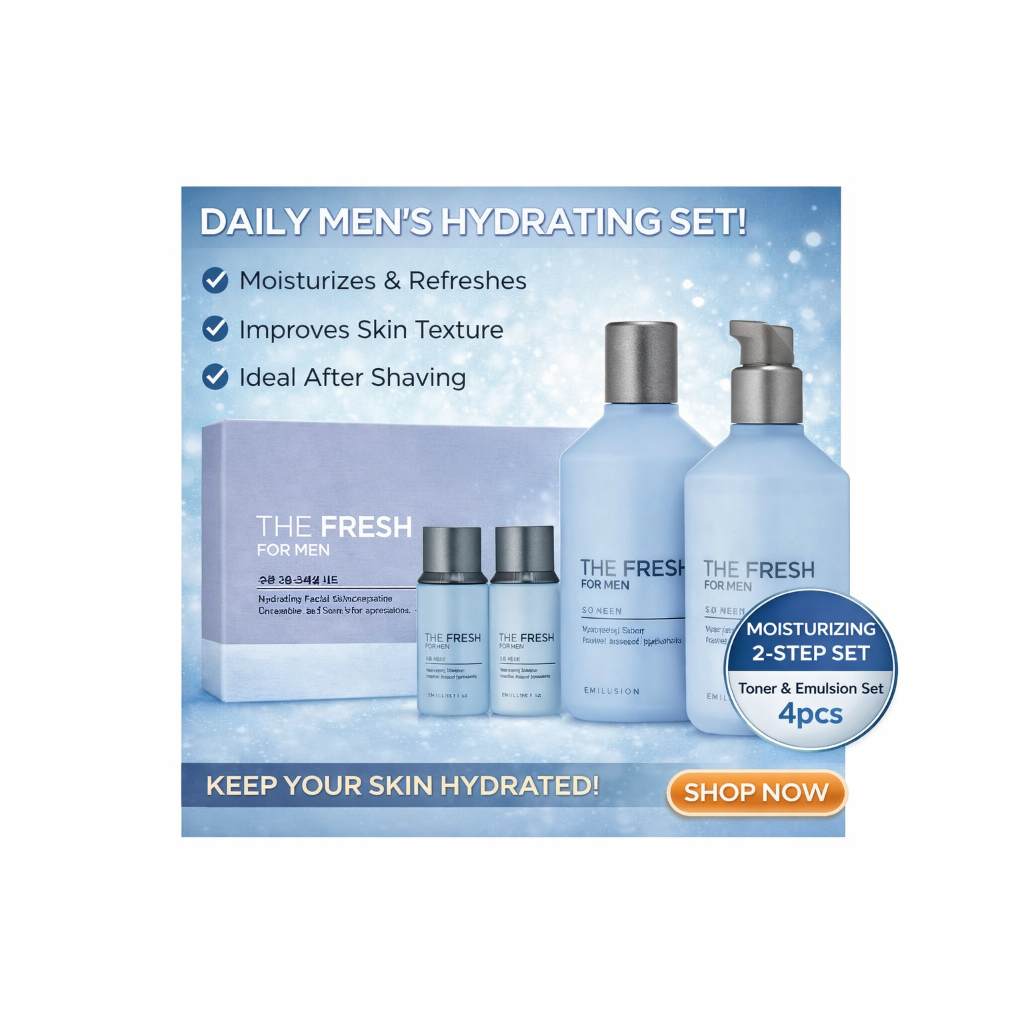 The FACE SHOP Conjunto Especial Hidratante De 2 Etapas Fresh For Men | De Toner E Emulsão Cuidados Com A Pele Hidratante