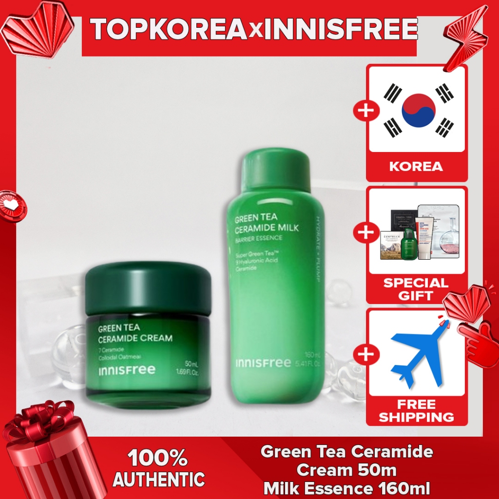 Creme De Ceramida De Chá Verde Innisfree 50ml/Essência De Leite 160ml TOPKOREA Envio Da Coreia