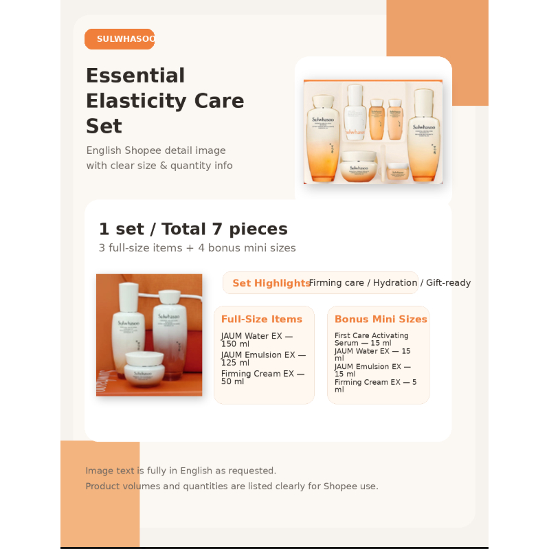 Conjunto De Cuidados Com Elasticidade Essencial Sulwhasoo (3 Itens Em Tamanho Real + 4 Minis Bônus)