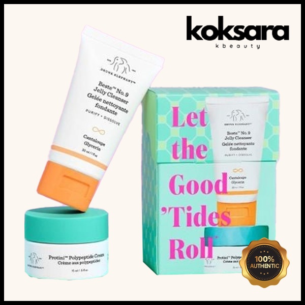 Drunk Elephant Let The Good 'Tides Roll Kit (cleanser 30ml, cream 15ml) em Oferta na Shopee