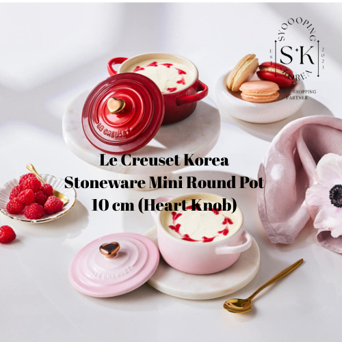 [Le Creuset Korea] Mini Pote Redondo De Grés 10 cm (Botão De Coração) Rosa/Vermelho