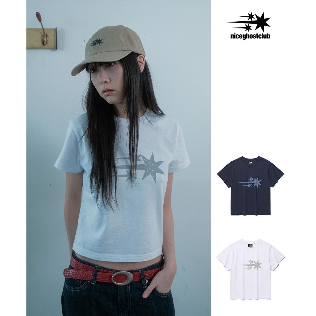 [NICEGHOSTCLUB] STARDUST 3STAR CROP Tee_estilo Coreano