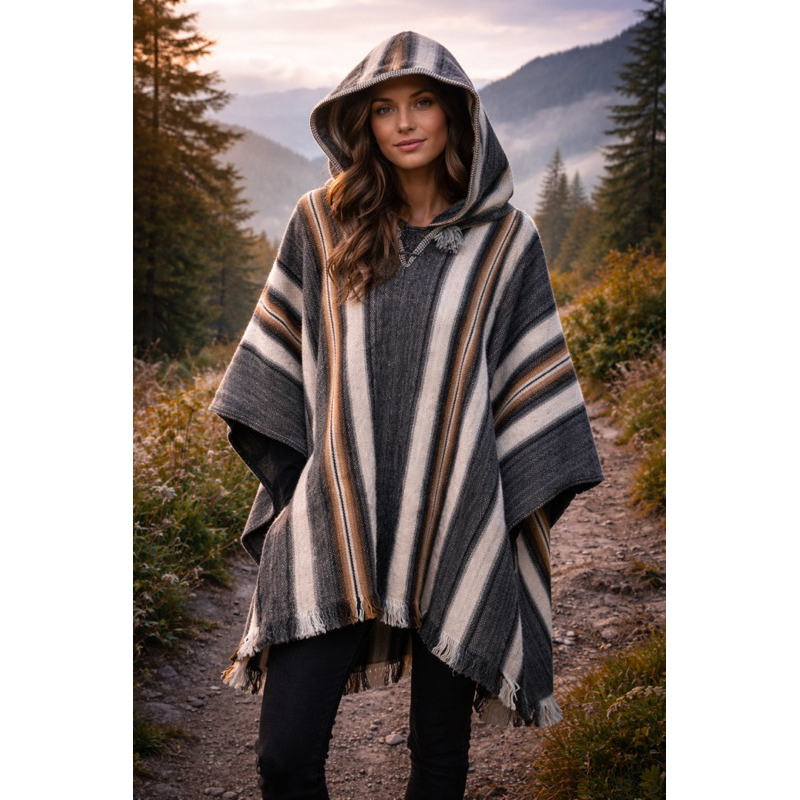 Poncho Peruano Tricot Inverno Listrado Unissex